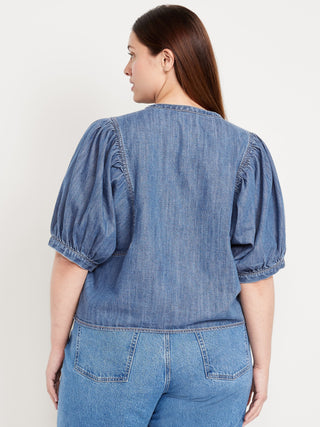 Camisa Denim Manga Corta con Botones