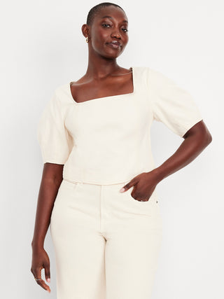 Blusa Denim con Cuello Cuadrado