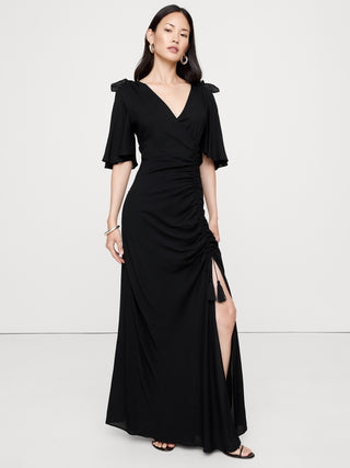 Vestido Fruncido con Abertura Delantera