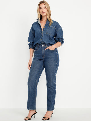Jeans rectos de cinturón extra de cintura alta.