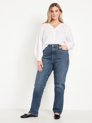 Jeans Rectos Talle Alto con Bolsillos