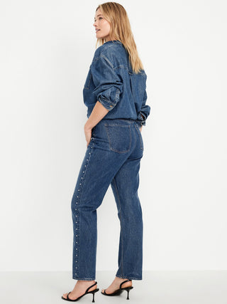 Jeans rectos de cinturón extra de cintura alta.