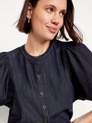 Camisa Denim Manga Corta con Botones