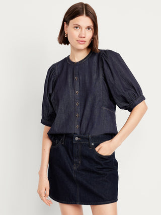 Camisa Denim Manga Corta con Botones