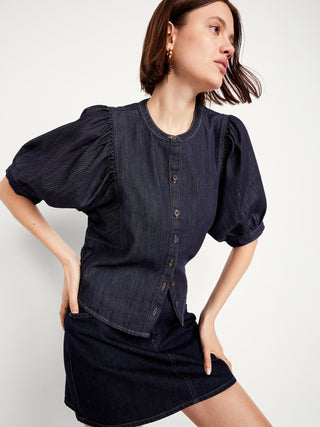 Camisa Denim Manga Corta con Botones