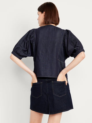 Camisa Denim Manga Corta con Botones