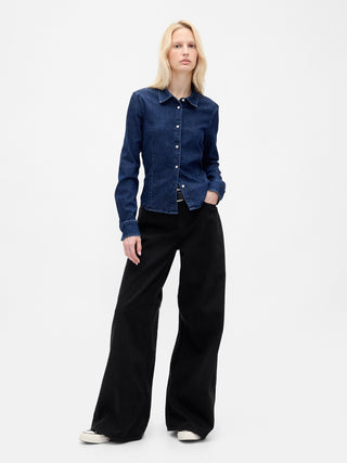 Jeans Wide Leg Talle Bajo con Bolsillos