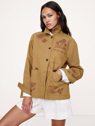 Chaqueta Oversize con Detalle Bordado