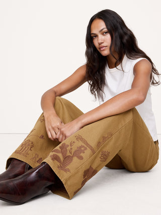 Pantalón Talle Alto con Detalle Bordado
