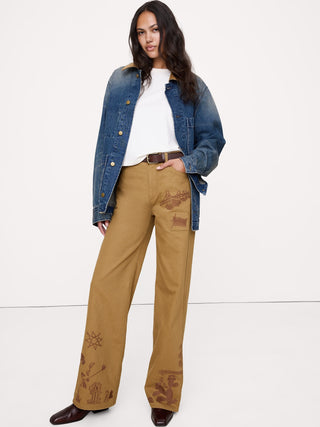 Pantalón Talle Alto con Detalle Bordado