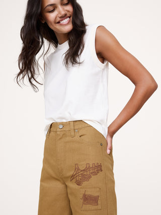 Pantalón Talle Alto con Detalle Bordado