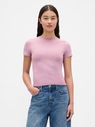Camisa Ajustada Cuello Redondo de Algodón