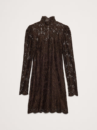Vestido Cuello Alto con Tejido Encaje