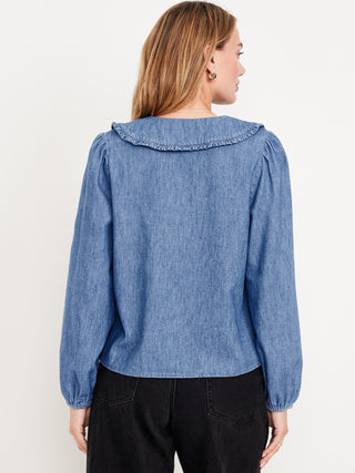 Camisa Manga Larga Cuello con Volantes