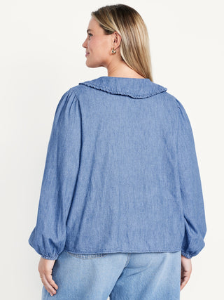 Camisa Manga Larga Cuello con Volantes