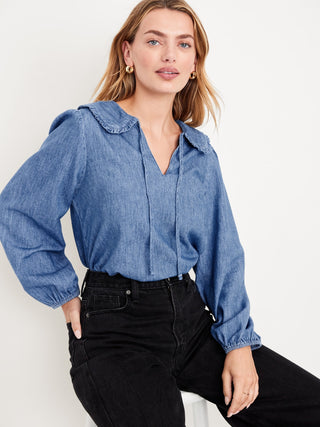 Camisa Manga Larga Cuello con Volantes