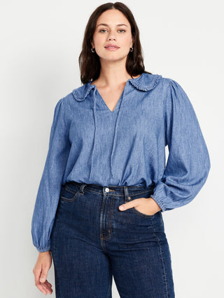 Camisa Manga Larga Cuello con Volantes