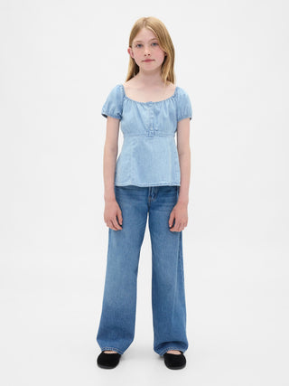 Blusa Denim Manga Corta con Botones, Niña