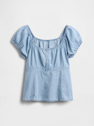 Blusa Denim Manga Corta con Botones, Niña