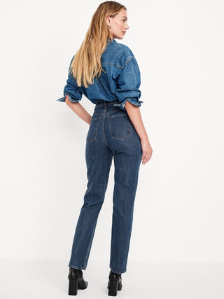 Jeans rectos de cinturón extra de cintura alta.