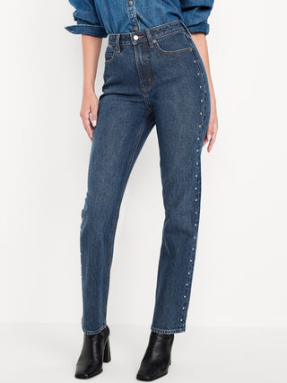 Jeans rectos de cinturón extra de cintura alta.
