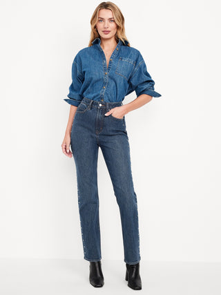 Jeans rectos de cinturón extra de cintura alta.