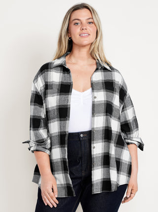 Camisa Oversize con Estampado de Cuadros