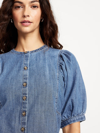 Camisa Denim Manga Corta con Botones