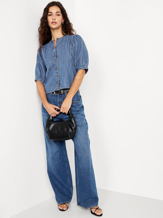 Camisa Denim Manga Corta con Botones