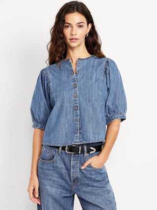 Camisa Denim Manga Corta con Botones