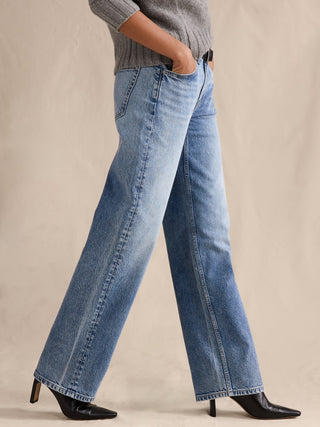 Jeans Holgados Talle Medio con Bolsillos
