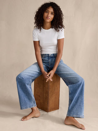 Jeans Holgados Talle Medio con Bolsillos