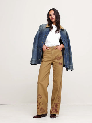 Pantalón Talle Alto con Detalle Bordado