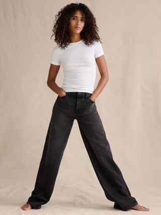 Jeans Acampanado Talle Alto con Bolsillos