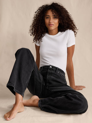Jeans Holgados Talle Medio con Bolsillos