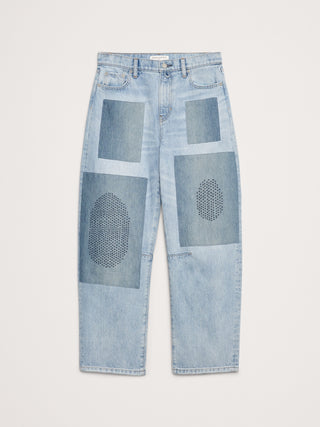 Jeans Barrel Talle Medio Detalle Parches