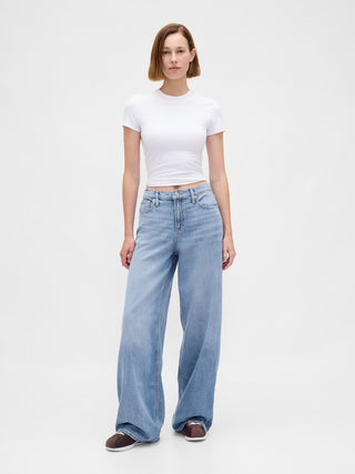 Jeans Wide Leg Talle Medio con Bolsillos