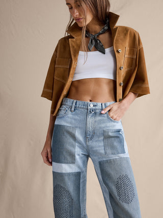 Jeans Barrel Talle Medio Detalle Parches