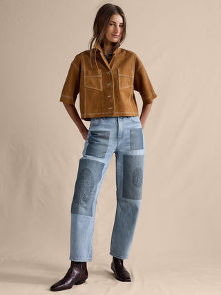 Jeans Barrel Talle Medio Detalle Parches
