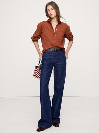 Camisa Oversize Manga Larga con Bolsillo