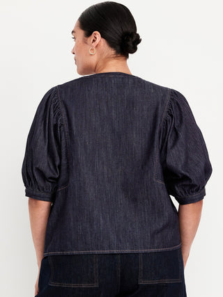 Camisa Denim Manga Corta con Botones