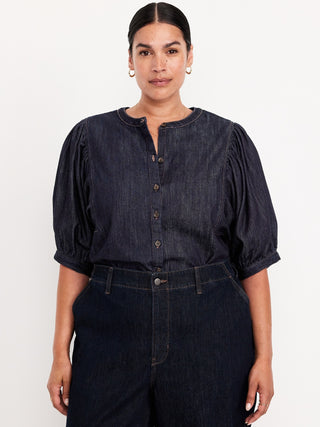 Camisa Denim Manga Corta con Botones