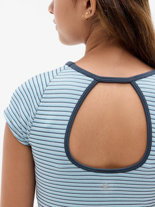 Camiseta con Abertura Espalda Estampado Rayas, Niña