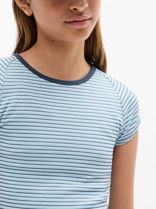 Camiseta con Abertura Espalda Estampado Rayas, Niña