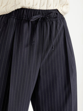 Pantalón Talle Alto con Cintura Elástica Estampado Rayas