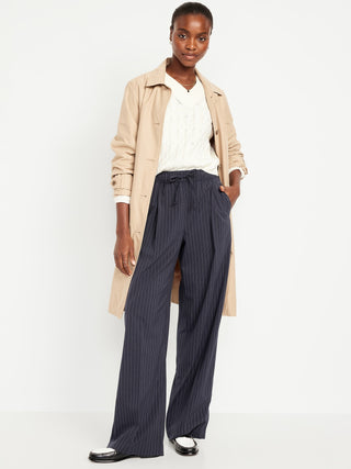 Pantalón Talle Alto con Cintura Elástica Estampado Rayas