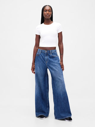 Jeans Holgados Talle Medio con Bolsillos