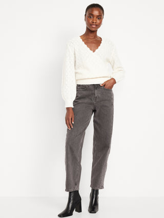 Jeans Barrel Talle Alto con Bolsillos