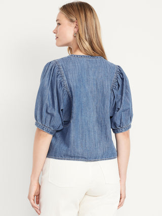 Camisa Denim Manga Corta con Botones
