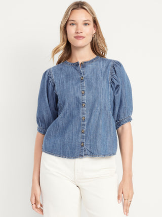 Camisa Denim Manga Corta con Botones